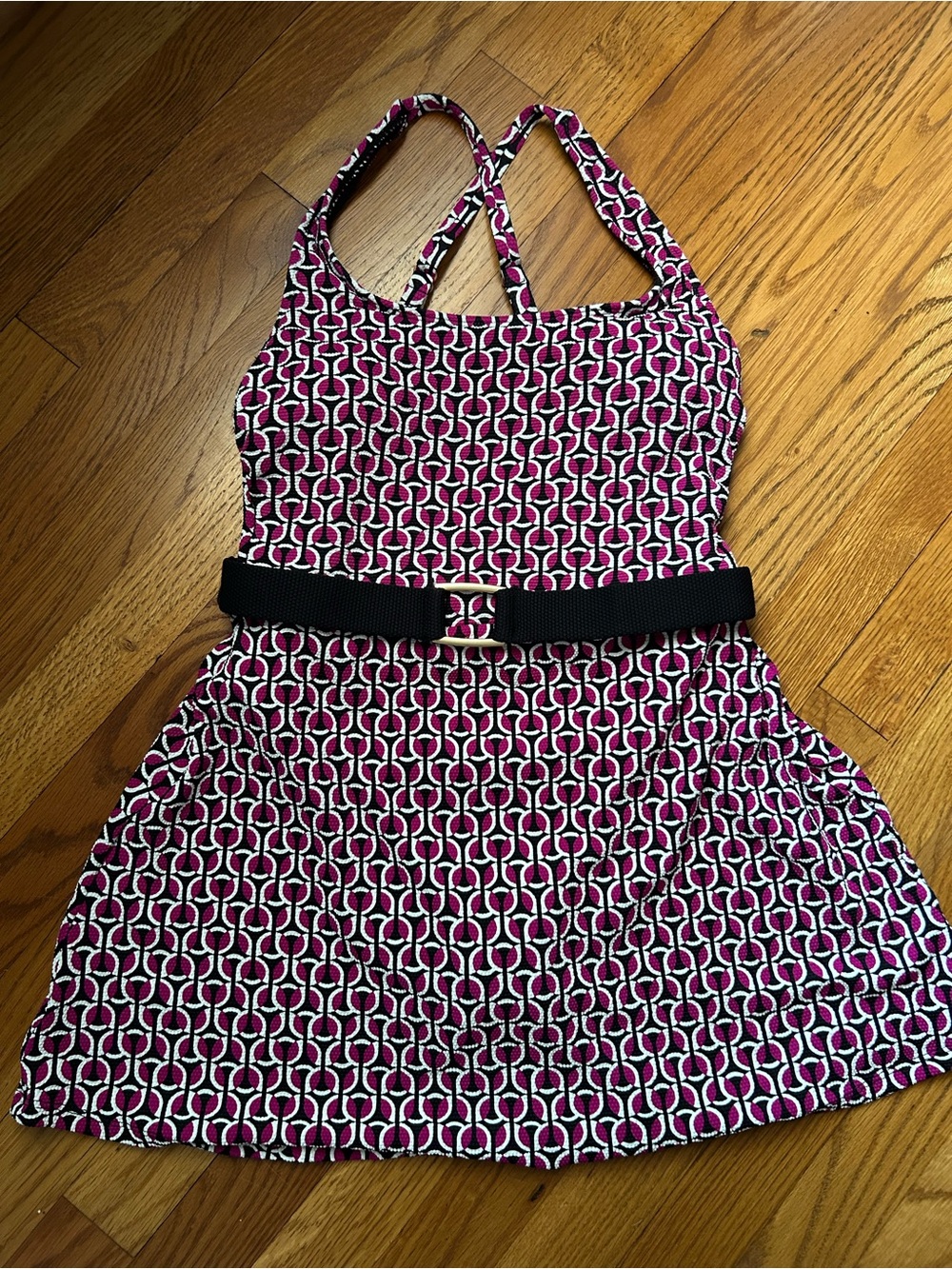 Lands' End Pink Geo-Print One-Piece Swimsuit with Belt